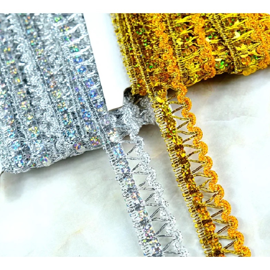 1yard 2.5cm Gold Crochet Bobbin Lace For Dress Vintage Decoration Dance Stage Ribbon Braid Embroidery Trims 金银丝花边(2672L) - Image 2