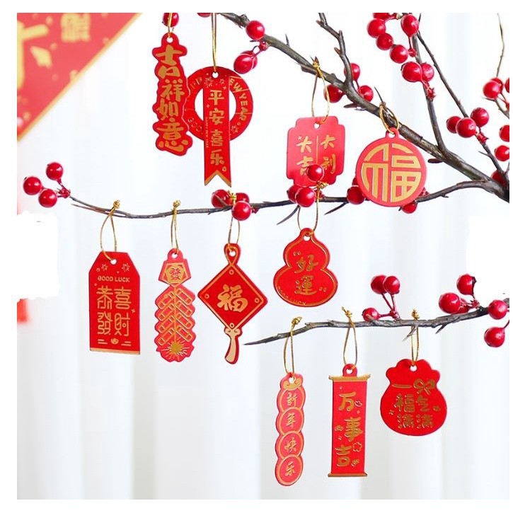 Chinese Classical New Year Greeting Card Blessing Pendant Bronzed Red Universal Blessing Hangtag Decoration(1911L)