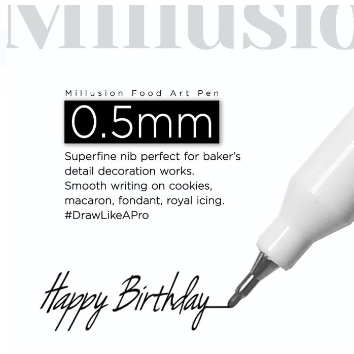 Millusion Edible Food Art Pen Cake Marker- Dual Nibs Edible Pen Cake Writing Halal Certified 烘焙食用色素笔(2614L) - Image 4