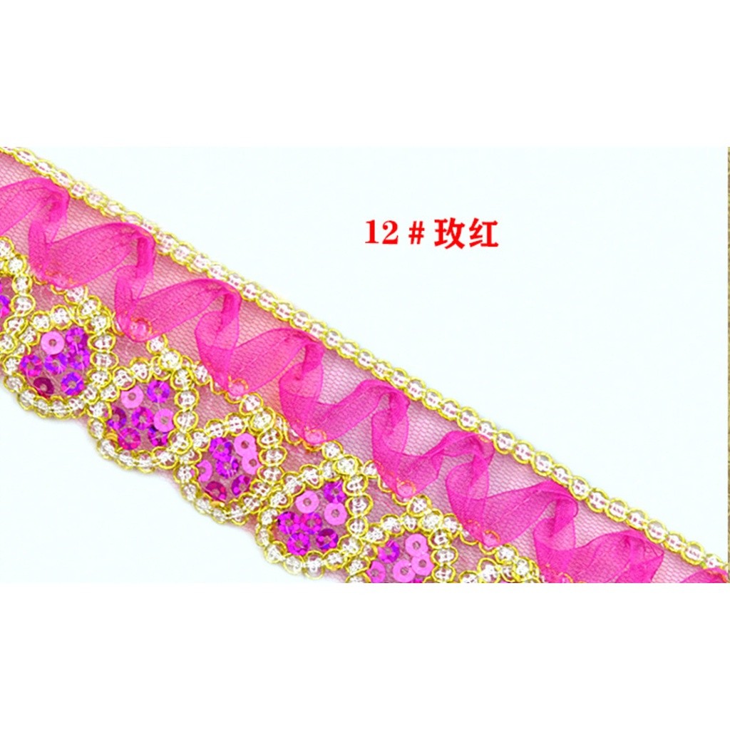 1yard 4cm National Dance Lace Accessories Performance Trims Costume Wave Rope Embroidered Skirt Dress 金色蕾丝花边 (2667L) - Image 10