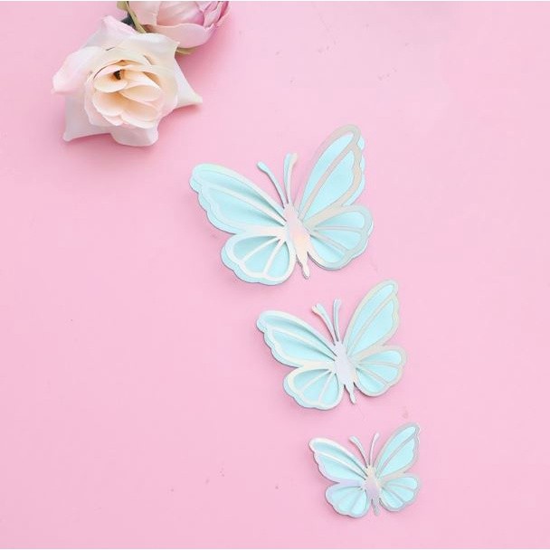 3pcs 3D 4.5cm/6cm/7.5cm Metallic Texture Gold Silver Butterfly Cake Topper Cupcake Decor For Wedding 双层蝴蝶蛋糕装饰(2600L) - Image 3