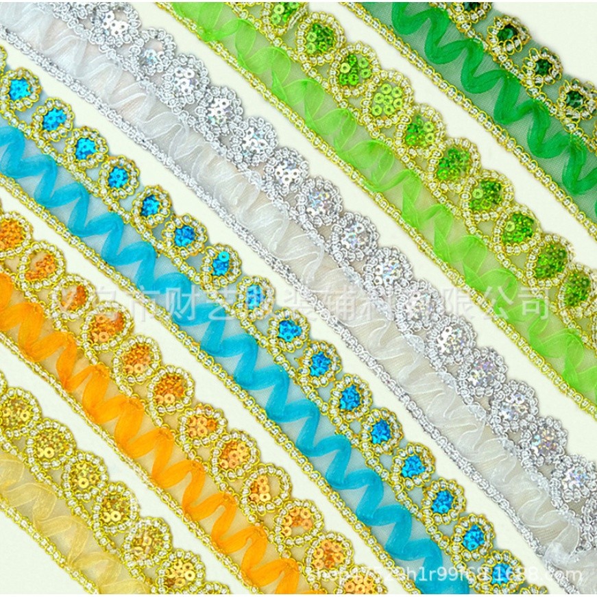 1yard 4cm National Dance Lace Accessories Performance Trims Costume Wave Rope Embroidered Skirt Dress 金色蕾丝花边 (2667L) - Image 2