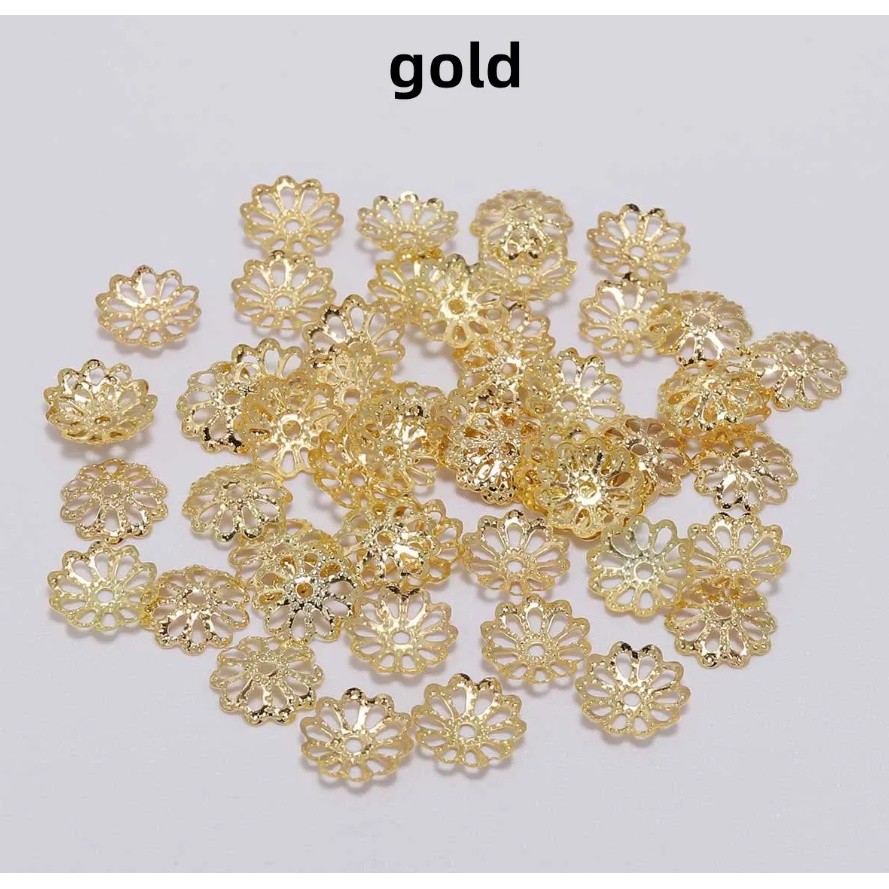 20pcs 7mm/9mm Silver Gold Plated Flower Petal End Spacer Beads Caps Charms Bead Cups For Jewelry Making 花纹花托(2509L) - Image 3