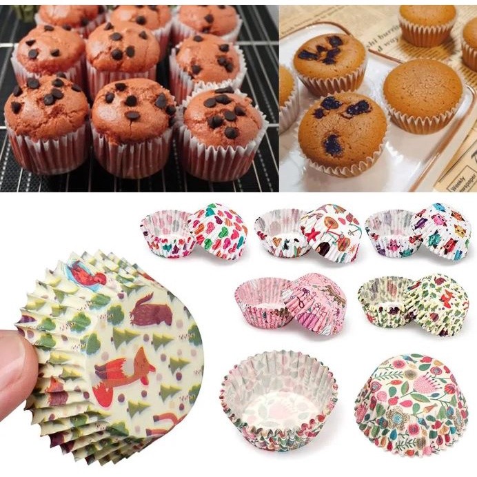 100pcs Cake Cups Printed Cake Paper Baking Greaseproof Paper Cake Cup DIY Cake Mold Household Kitchen Bakeware(2547L) - Image 2