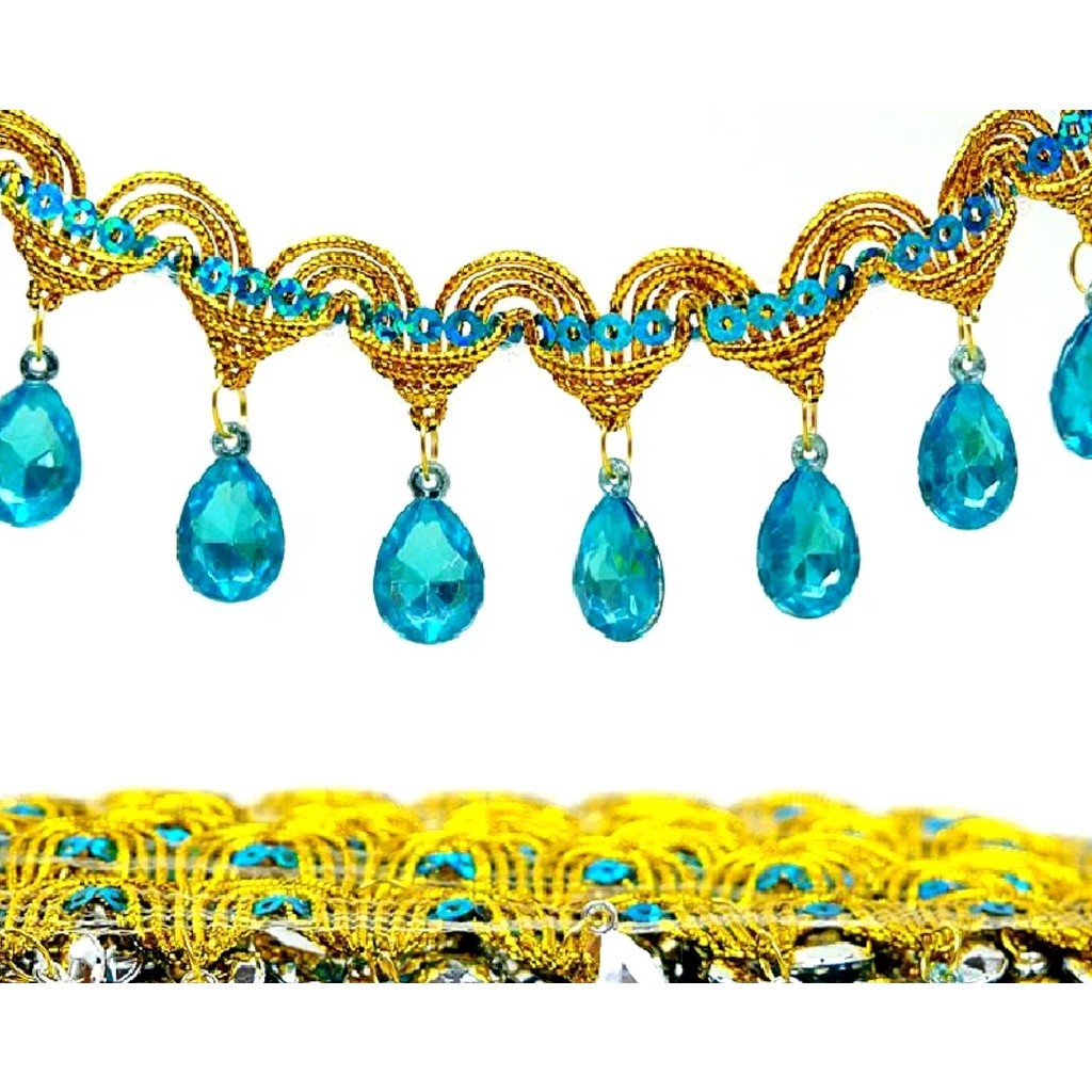 1yard 4.5cm Bobbin Fringe Lace Rhinestone Braided Ribbons Sewing Apparel Trims Accessories 滴水吊钻 民族风彩色吊珠 (2687L) - Image 13