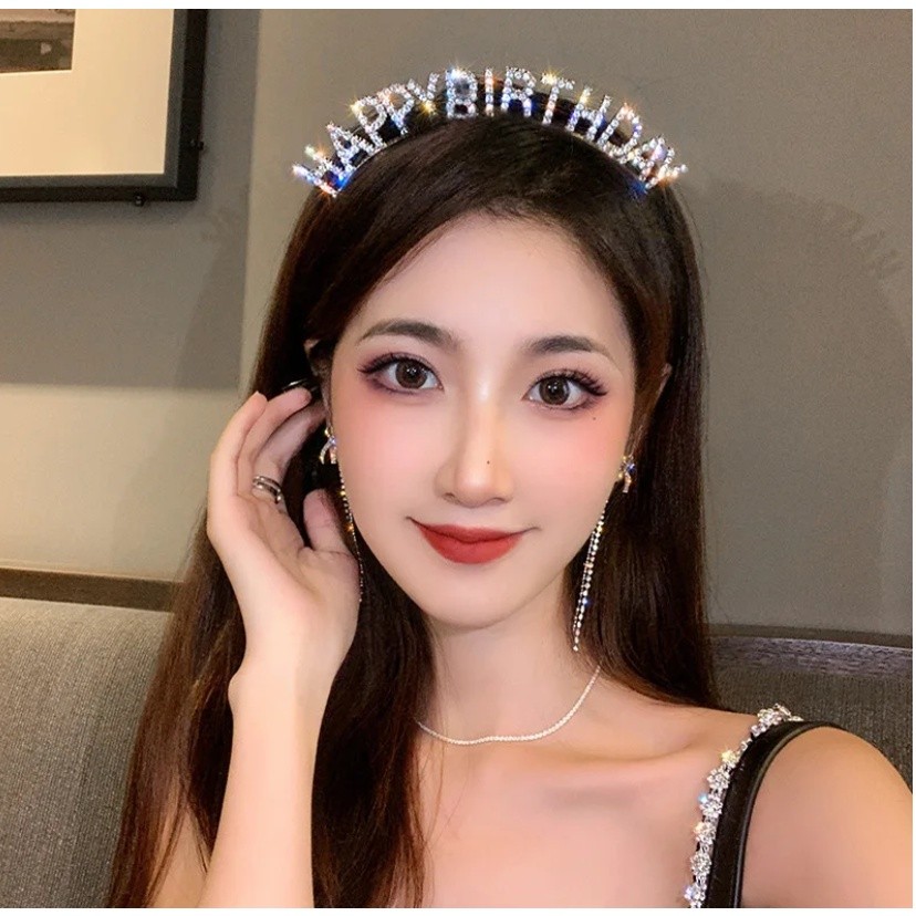 Happy Birthday European And American Birthday Party Headgear Headband Female Letters Happy Birthday 水钻生日快乐发箍(2559L) - Image 2