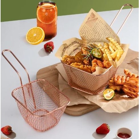 French Fries Basket Portable Stainless Steel Chips Mini Frying Basket Strainer Fryer Kitchen Cooking Basket Acces(2476L)
