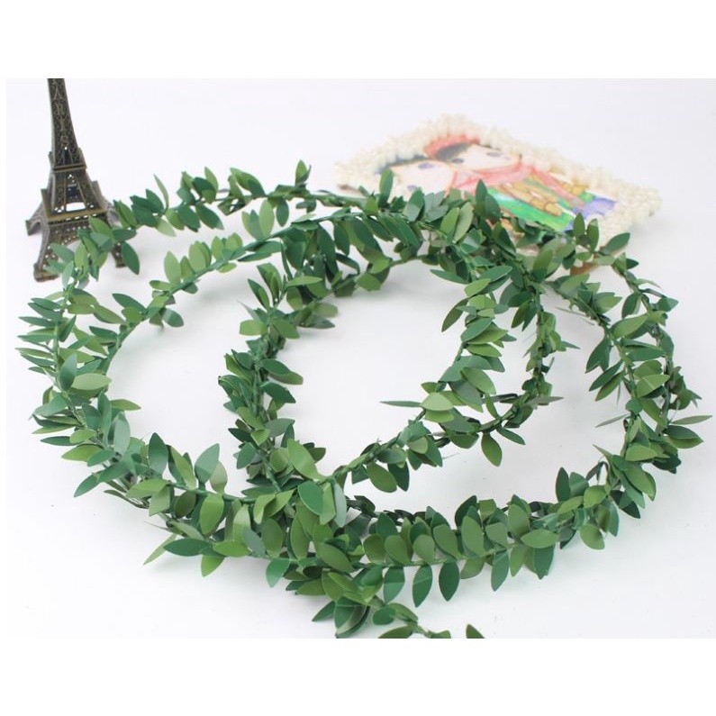7.5M Silk Garland Green Leaf Iron Wire Artificial Flower Vine Rattan For Wedding Car Decoration DIY Wreath 铁丝绿叶 (852L)