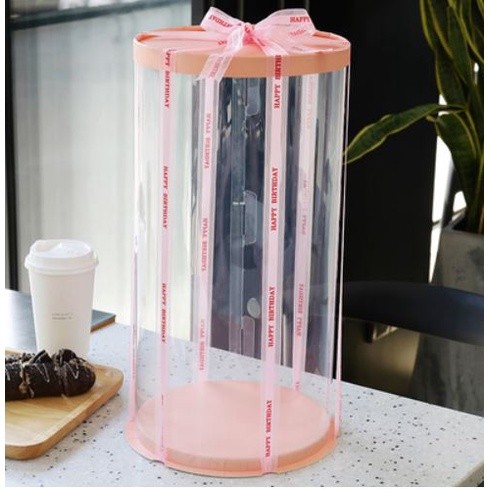 6/8/10inch Transparent Empty Pink Paper/PVC Round Gift Box for Cake Box Teddy Bear Rose Bear Flower Rabbit (898L) - Image 17