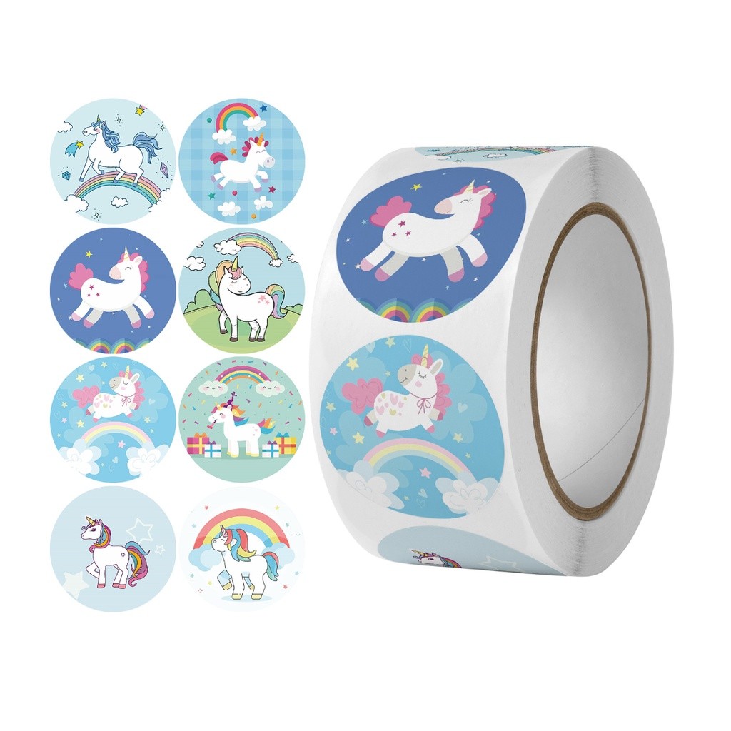 50/500pcs/roll Unicorn Reward Sticker for Kids Mermaid Unicorn Packaging Seal Pelekat Terima Kasih Hadiah 卡通儿童贴纸(2431L)