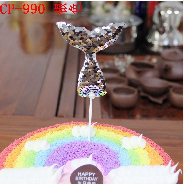 Mermaid Birthday Cake Topper Multicolor Sequins Cake Decorations Baby Shower DIY Cake Top Flags Decor Festival(1132L) - Image 12
