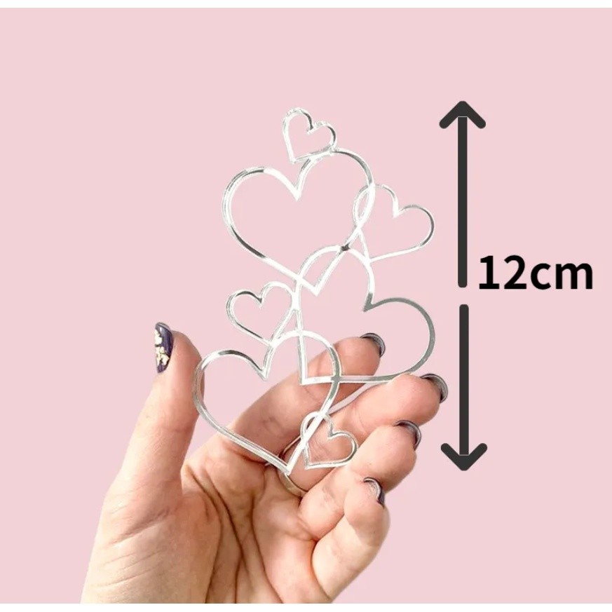 7 Hearts Wedding Cake Topper Minimalist Gold Silver Love Heart Cake Decoration Valentine's Day Dessert 爱心亚克力蛋糕装饰(2570L) - Image 3