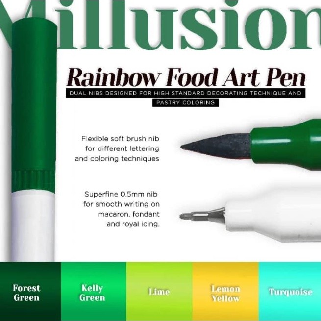 Millusion Edible Food Art Pen Cake Marker- Dual Nibs Edible Pen Cake Writing Halal Certified 烘焙食用色素笔(2614L) - Image 8