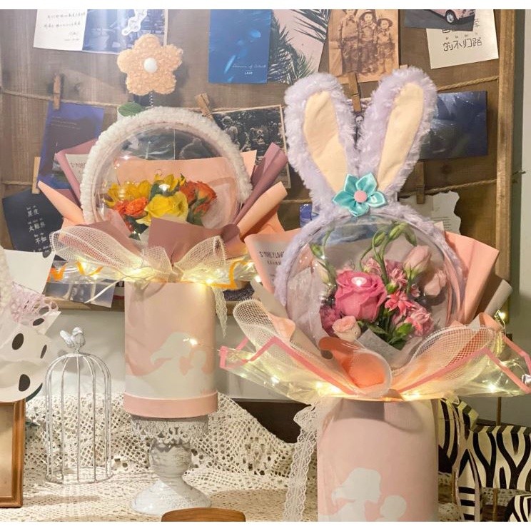 1pcs 20cm Acrylic Bobo Ball Headband Floral Flower Bouquet Packaging Box Transparent Flower Box Wrapping Gift Box(1425L) - Image 3
