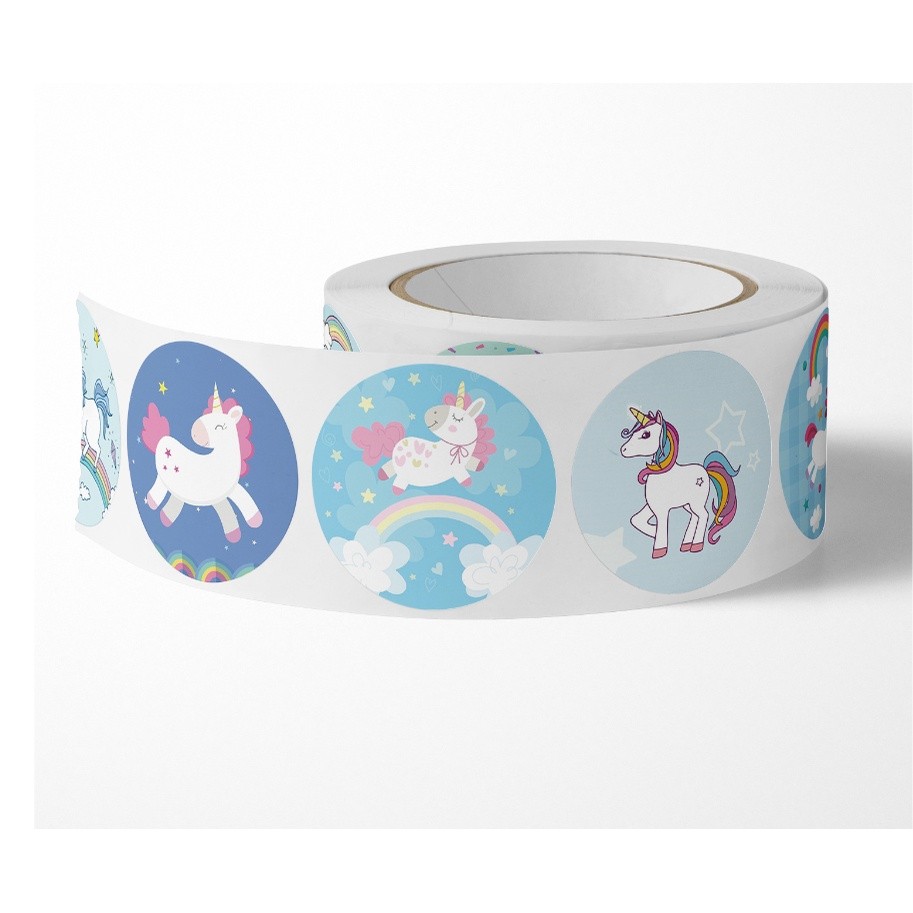 50/500pcs/roll Unicorn Reward Sticker for Kids Mermaid Unicorn Packaging Seal Pelekat Terima Kasih Hadiah 卡通儿童贴纸(2431L) - Image 4