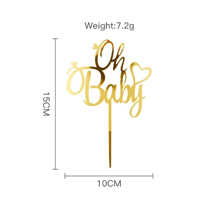 'OH BABY' Cake Topper for Baby Shower Cake Decoration Acrylic Gold Color Acrylic Cake Topper Commemorative topper(509L) - Image 3