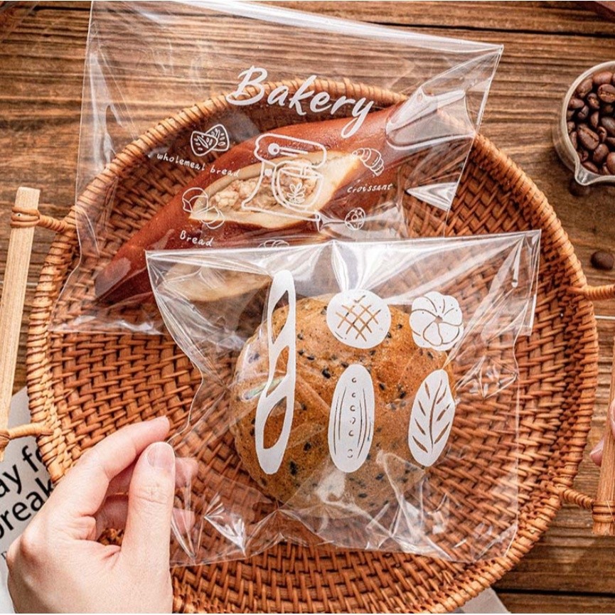 50pcs Bread Self Adhensive Plastic Bag For Baking Snack Donut Croissant Packaging Wedding 自封口烘焙包装 (1366L)