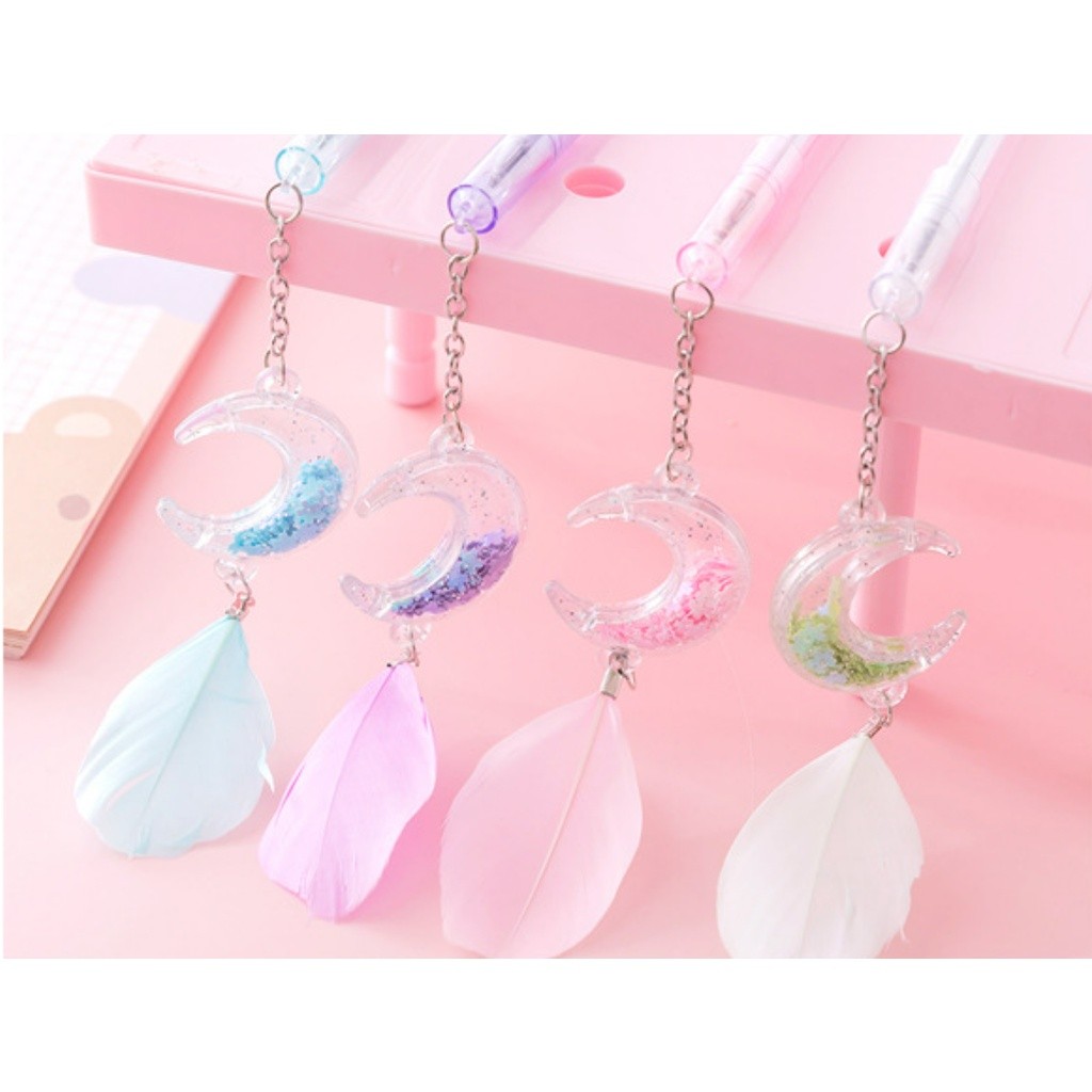 1pc 0.5mm Sequin Feather Moon Pendant Black ink Gel Pen Net Red Girl Student Stationery Water-based 笔创意可爱笔(2352L) - Image 4