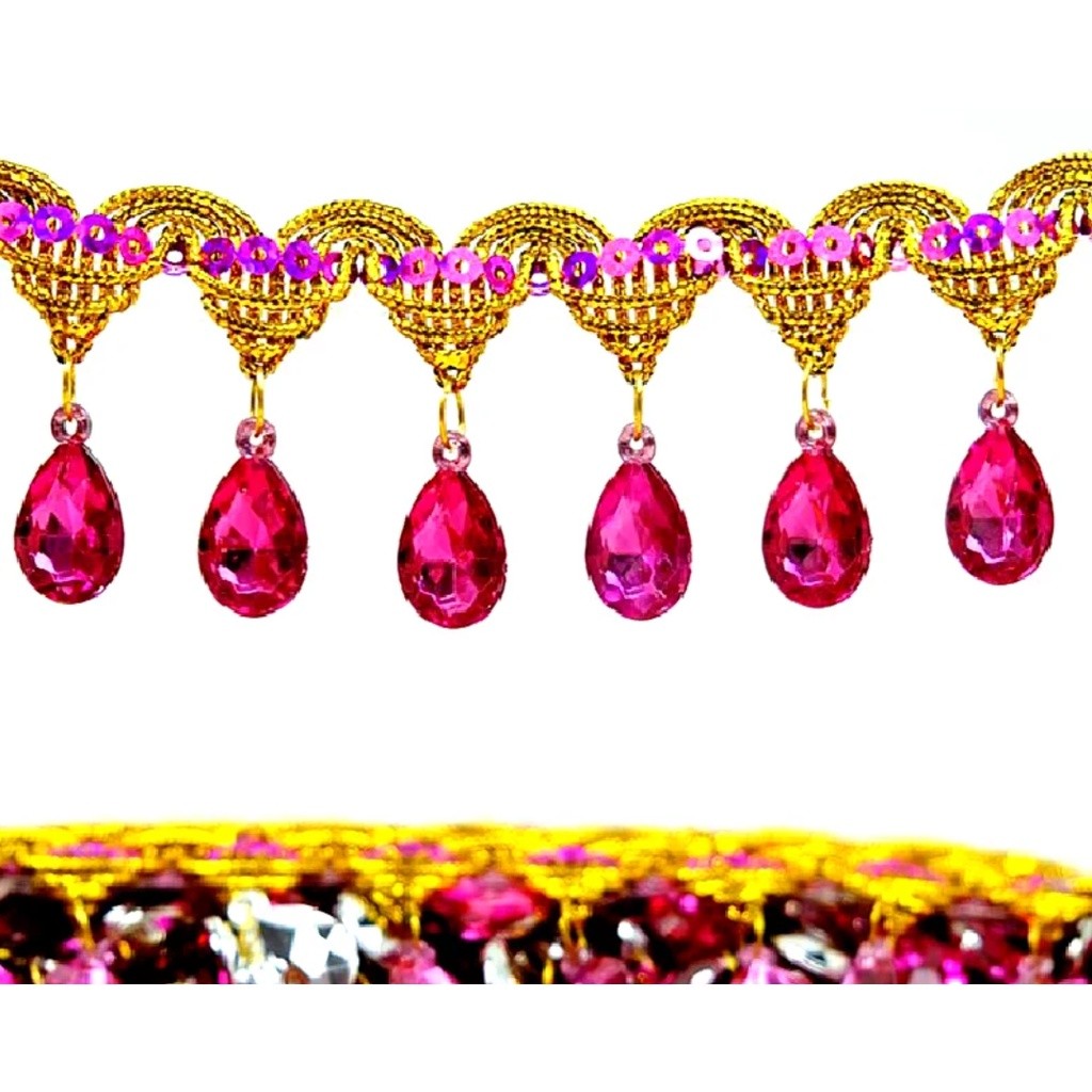 1yard 4.5cm Bobbin Fringe Lace Rhinestone Braided Ribbons Sewing Apparel Trims Accessories 滴水吊钻 民族风彩色吊珠 (2687L) - Image 11
