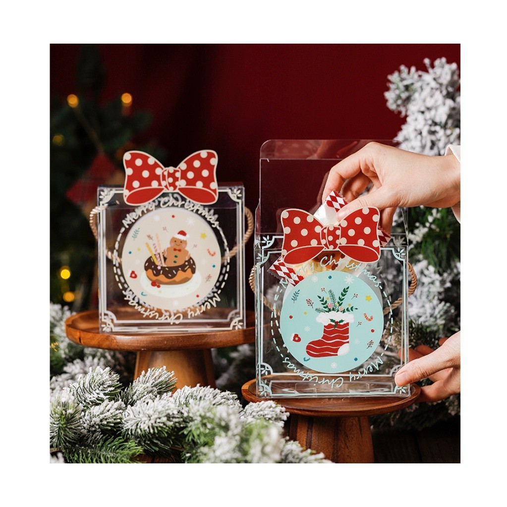 1PC Christmas Gift Box with Handle Santa Claus Candy Snack Packaging Tote Bag New Year 2023 Xmas 圣诞节饼干包装透明盒子(2678L) - Image 3