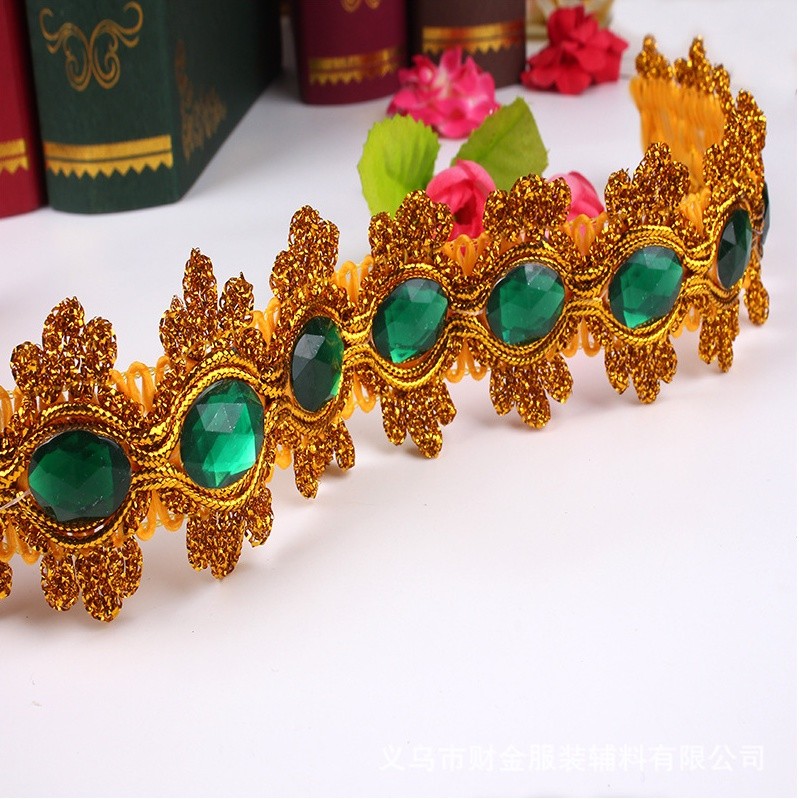 1yard 8.5cm Gemstone Sewing Edge Trim Lace Golden/Silver Ribbon Dress Skirt Wedding Decoration 彩色贴钻花边 (1537L) - Image 16