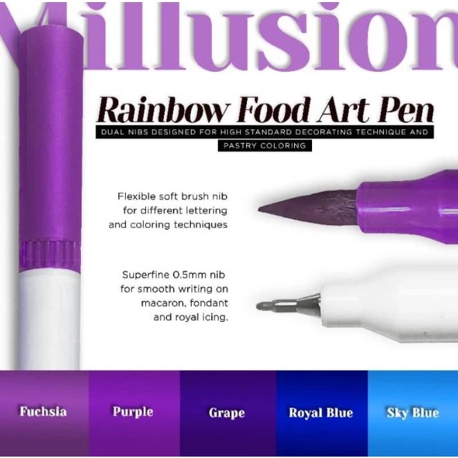 Millusion Edible Food Art Pen Cake Marker- Dual Nibs Edible Pen Cake Writing Halal Certified 烘焙食用色素笔(2614L) - Image 9