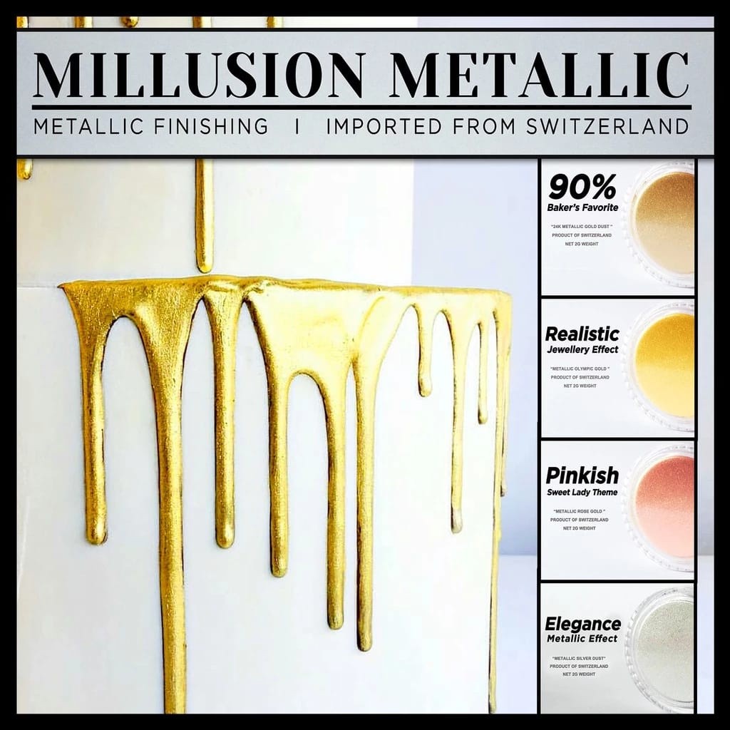 (2g) Millusion 24K Metallic Edible Gold Dust for Cake and Dessert Pewarna Makanan Serbuk Emas Kek Gold Powder (2618L) - Image 2