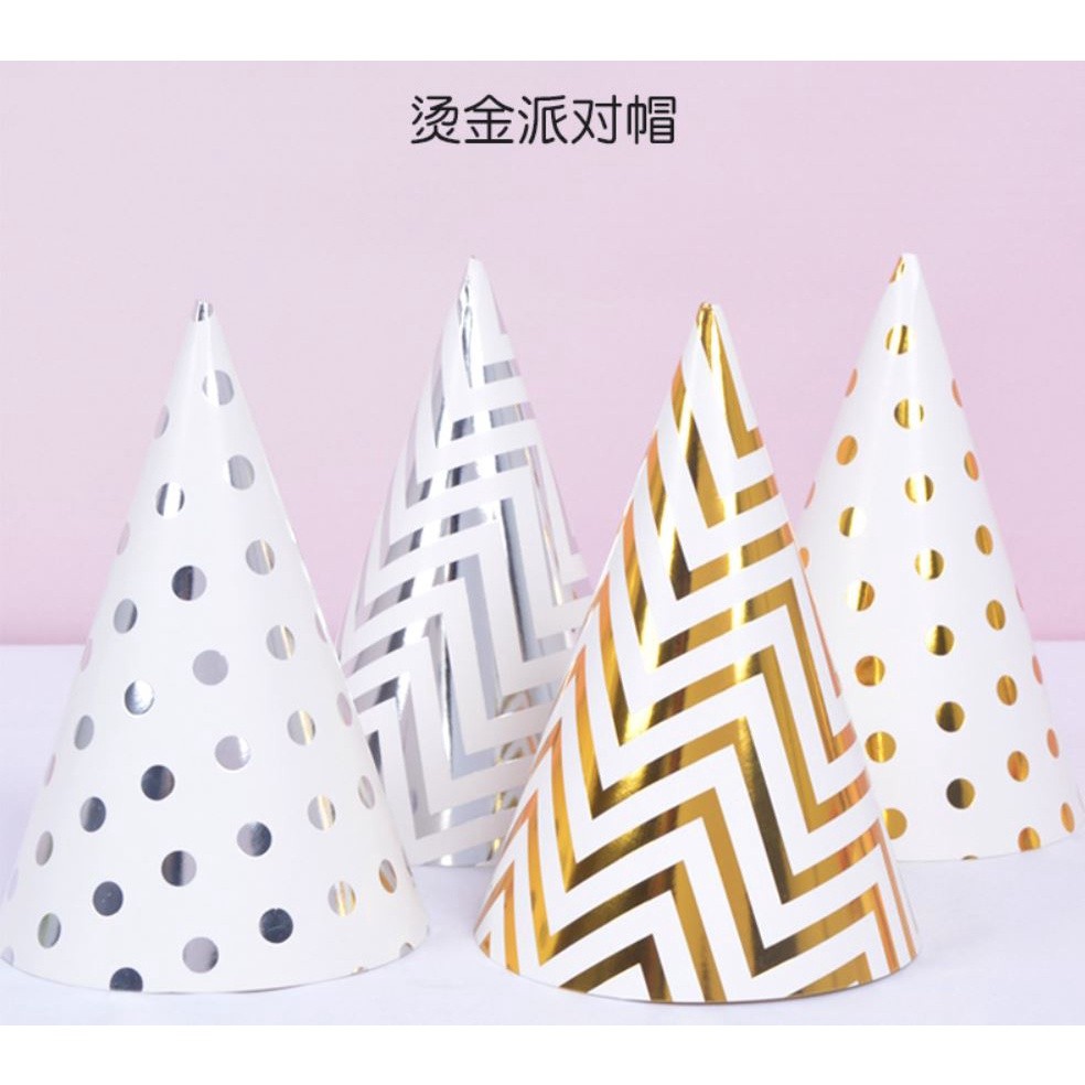 1pc Striped Dots Birthday Hats Kids Cap Bronzing Paper Caps Baby Kids Birthday Festival Party Ornaments Baby Deco(1119L)