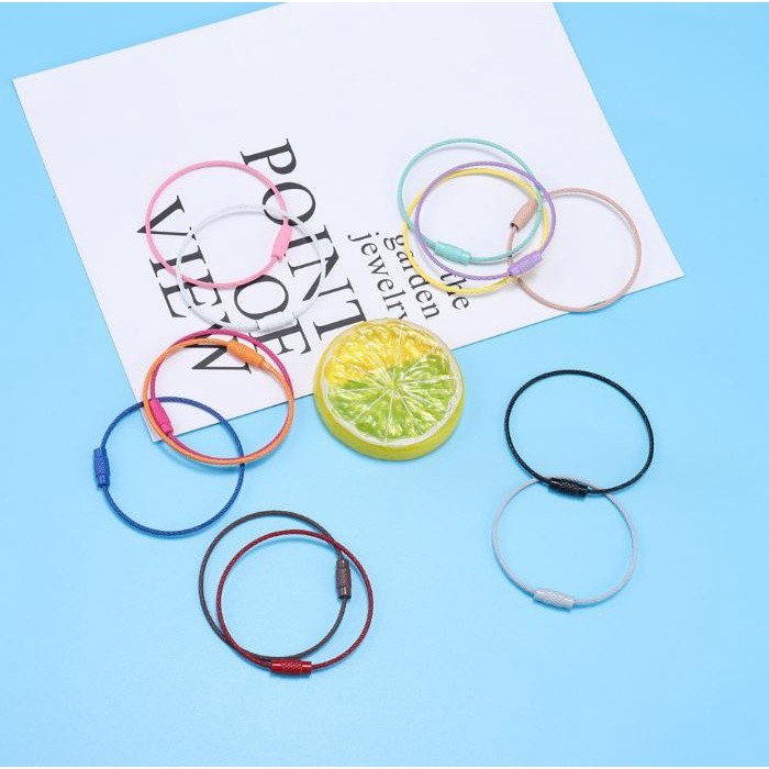 1pc Colorful Stainless Steel Wire Keychain Cable Loop Screw Lock Rope Key Holder Keyring Key Chain Rings Tool(2498L)