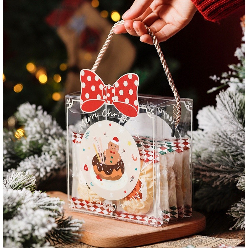 1PC Christmas Gift Box with Handle Santa Claus Candy Snack Packaging Tote Bag New Year 2023 Xmas 圣诞节饼干包装透明盒子(2678L) - Image 5