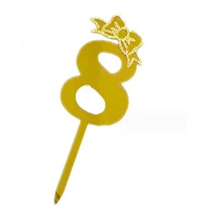 18cm Number 0-9 Acrylic Gold Glitter Ribbon Cake Toppers For Kids Womens Mens Birthday Party Cake Decoration (2605L) - Image 12