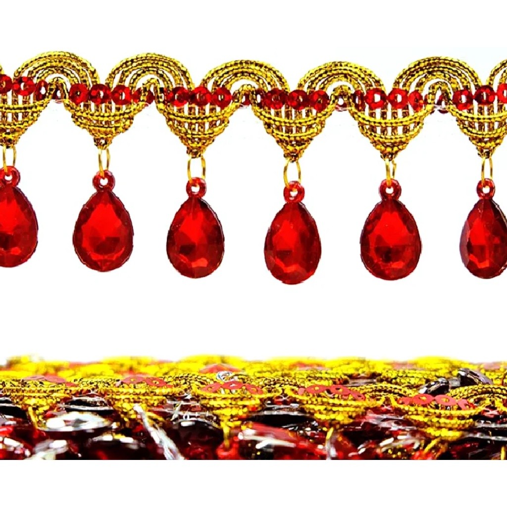 1yard 4.5cm Bobbin Fringe Lace Rhinestone Braided Ribbons Sewing Apparel Trims Accessories 滴水吊钻 民族风彩色吊珠 (2687L) - Image 10