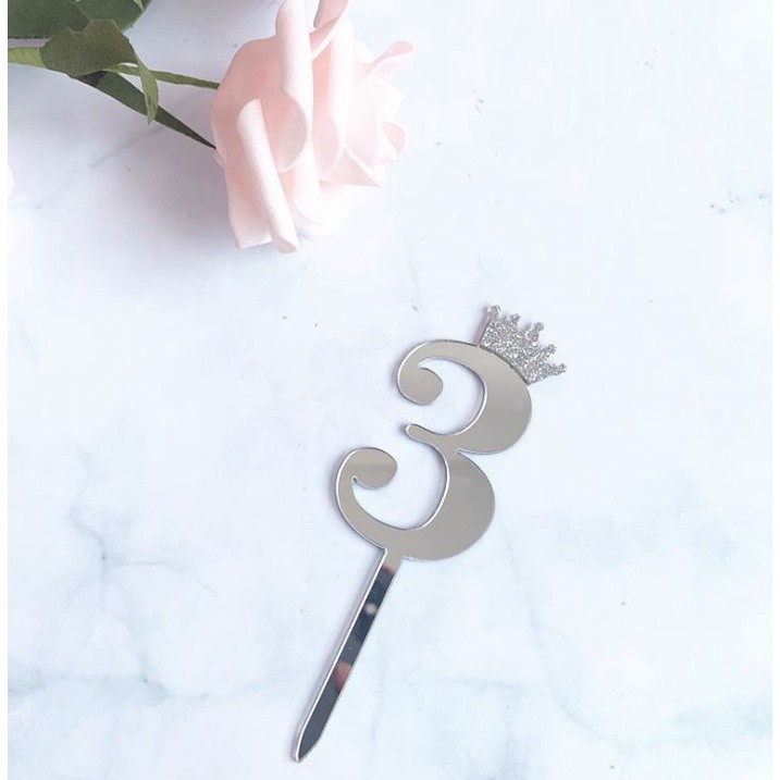0-9 Numbers Cake Toppers Happy Birthday Cute Crown Number Cake Flag Acrylic Cupcake Topper Birthday Party (503L) - Image 16