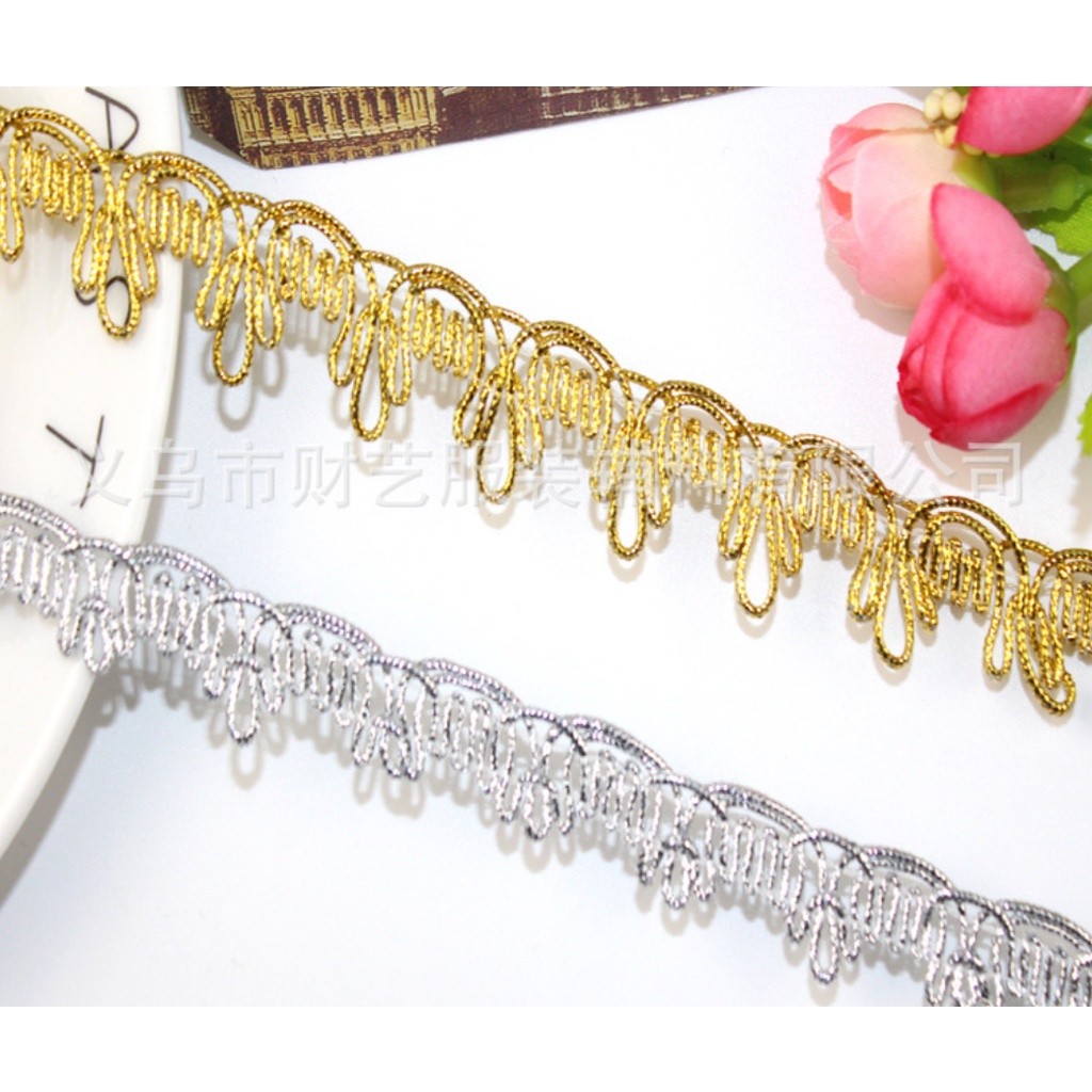 1yard 10mm~15mm Gold Silver Lace Embroidered Ribbon Soft Net Lace Trim Fabric DIY Sewing Accessories 波浪花边(2144L) - Image 8