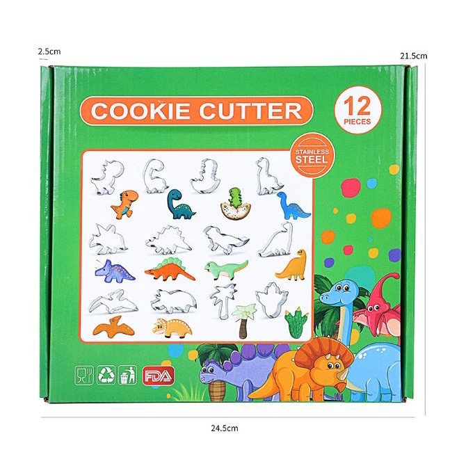 12pcs set Stainless Steel Dinosaur Fruit Fish Musical Cookie Cutter Moulds Biscuit Mold Kids Baking Tool (2376L) - Image 4