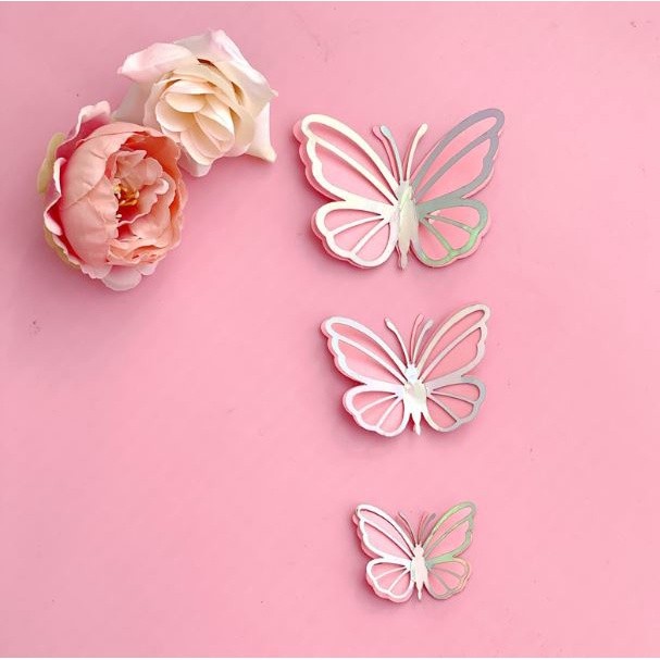 3pcs 3D 4.5cm/6cm/7.5cm Metallic Texture Gold Silver Butterfly Cake Topper Cupcake Decor For Wedding 双层蝴蝶蛋糕装饰(2600L) - Image 10
