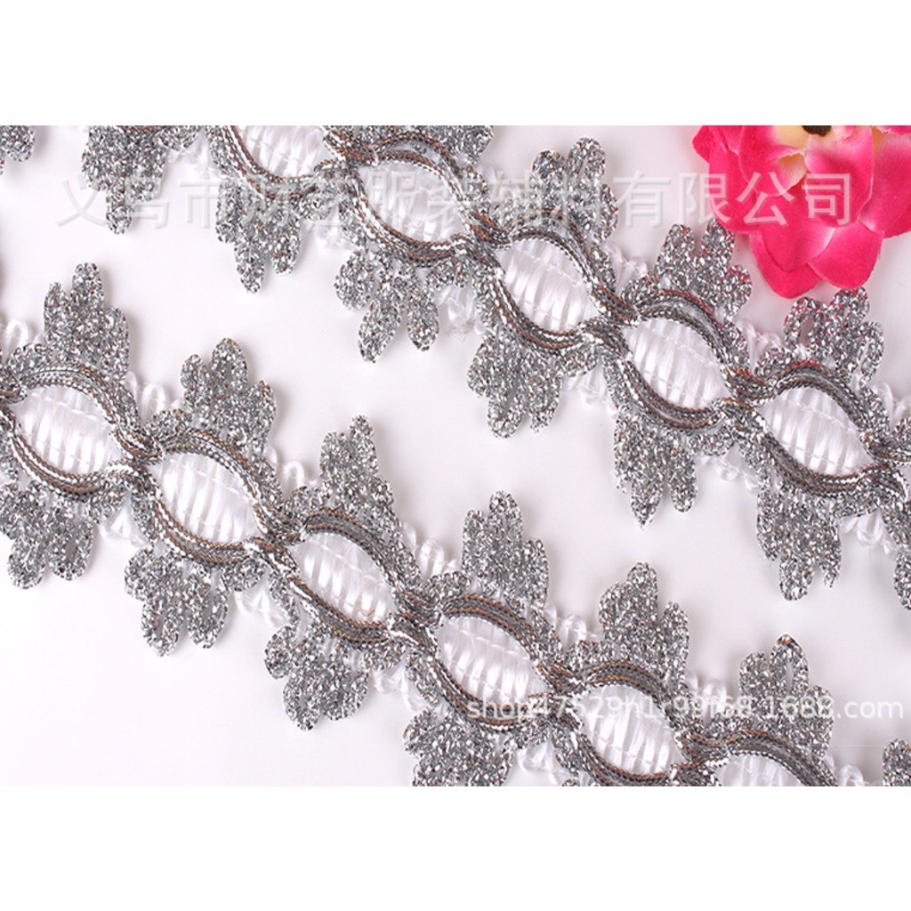 1yard 8.5cm Gemstone Sewing Edge Trim Lace Golden/Silver Ribbon Dress Skirt Wedding Decoration 彩色贴钻花边 (1537L) - Image 15