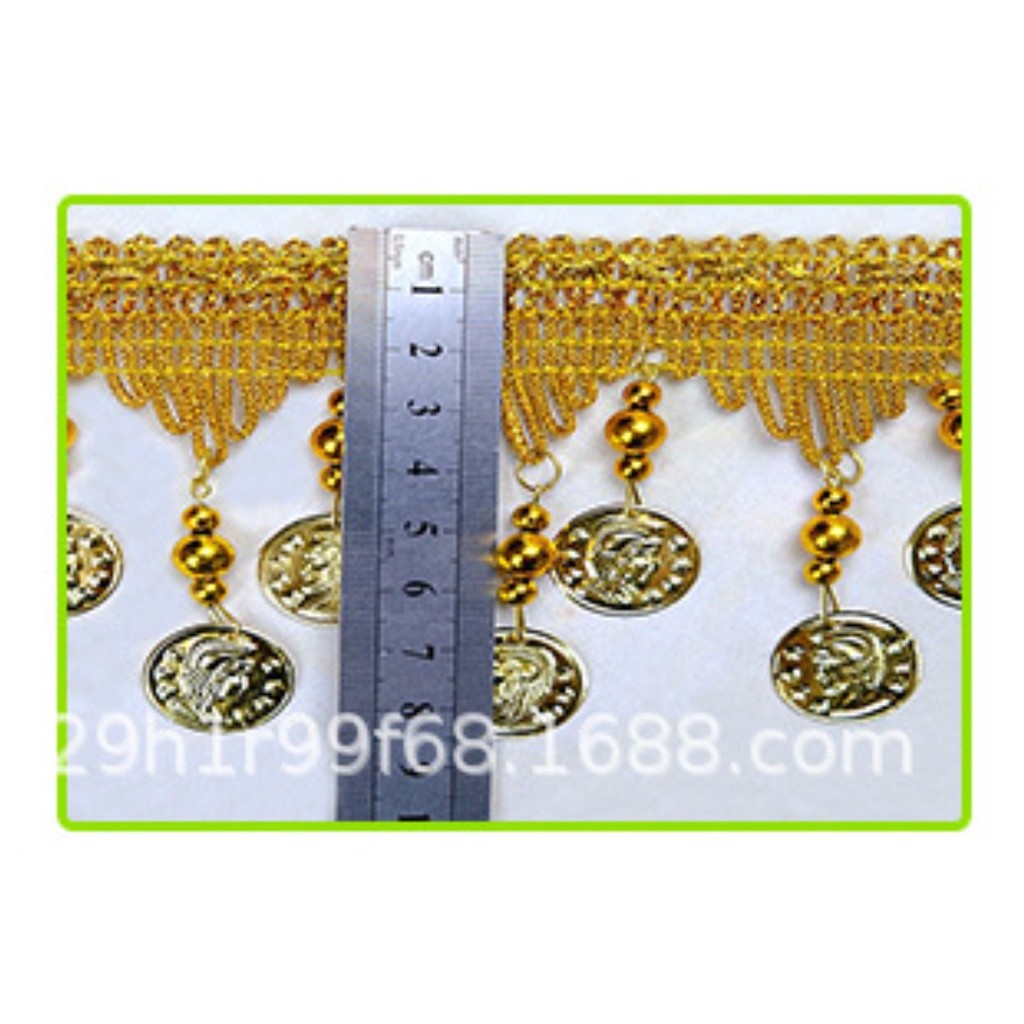 1yard 30mm~85mm Gold and silver lace with bell and coin Lace Trims Wedding Lace Fabric DIY Fringe 金币铃铛吊坠花 (1565L) - Image 6
