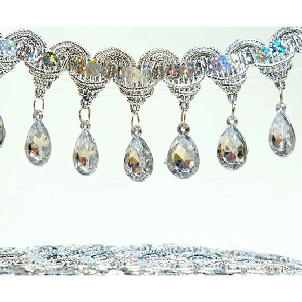 1yard 4.5cm Bobbin Fringe Lace Rhinestone Braided Ribbons Sewing Apparel Trims Accessories 滴水吊钻 民族风彩色吊珠 (2687L) - Image 12
