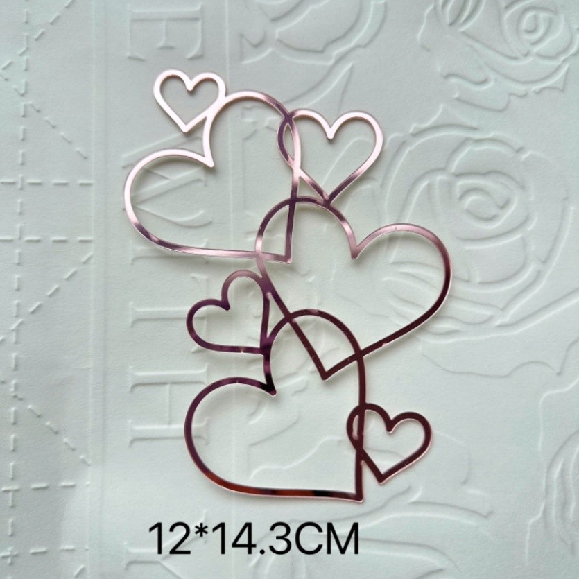 7 Hearts Wedding Cake Topper Minimalist Gold Silver Love Heart Cake Decoration Valentine's Day Dessert 爱心亚克力蛋糕装饰(2570L) - Image 4