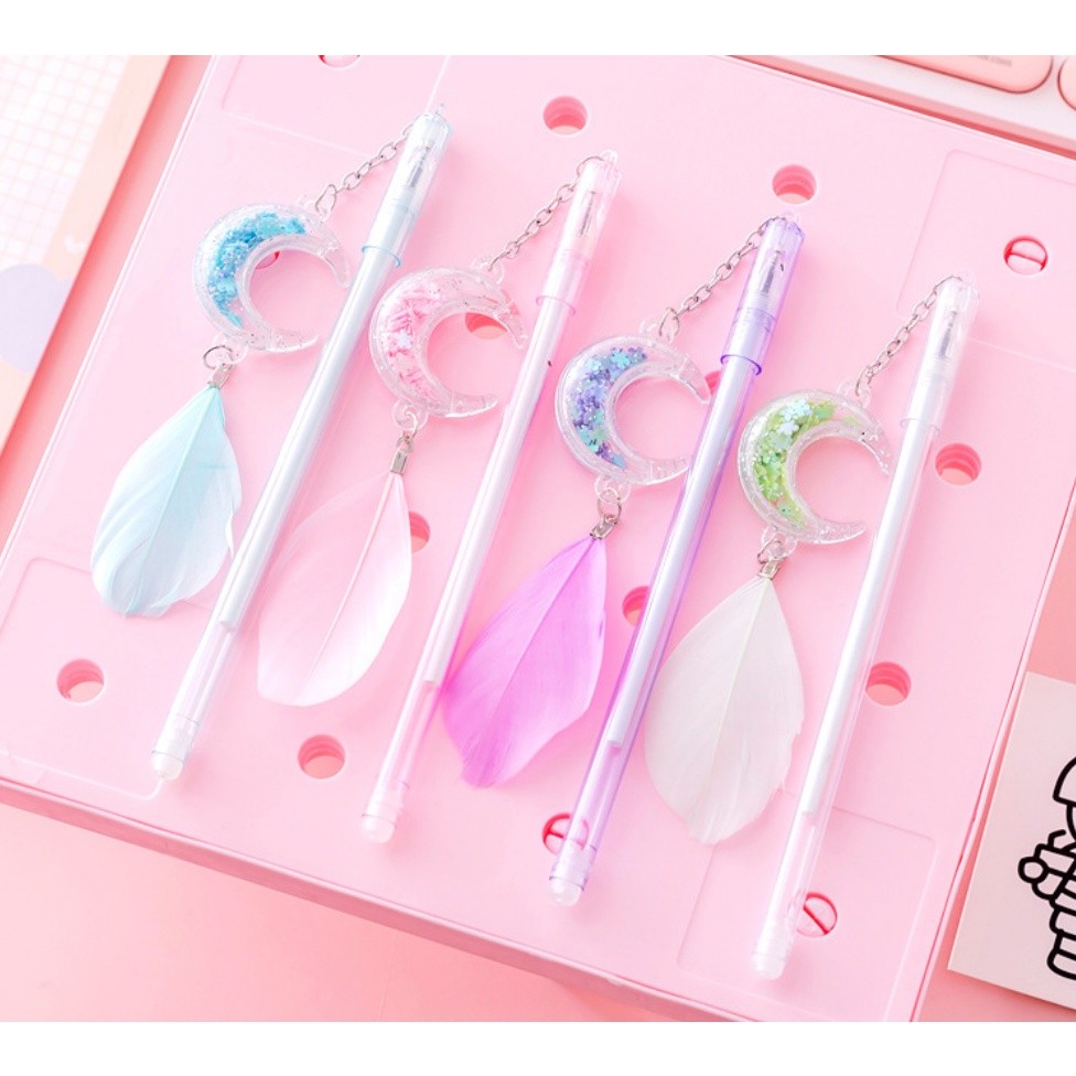 1pc 0.5mm Sequin Feather Moon Pendant Black ink Gel Pen Net Red Girl Student Stationery Water-based 笔创意可爱笔(2352L) - Image 3