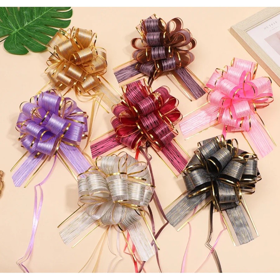 1pc Large Golden Pull Bow Tulle Ribbon Bows Wedding Party Cars Birthday Christmas Presents Gift Decoration(1872L)