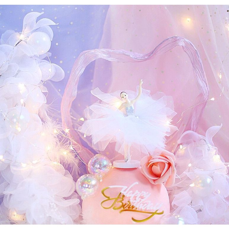 Romantic Chiffon Yarn skirt Ballet Girls Lace Flower Acrylic Cake Topper Happy Birthday Wedding Party Decoration(800L) - Image 4