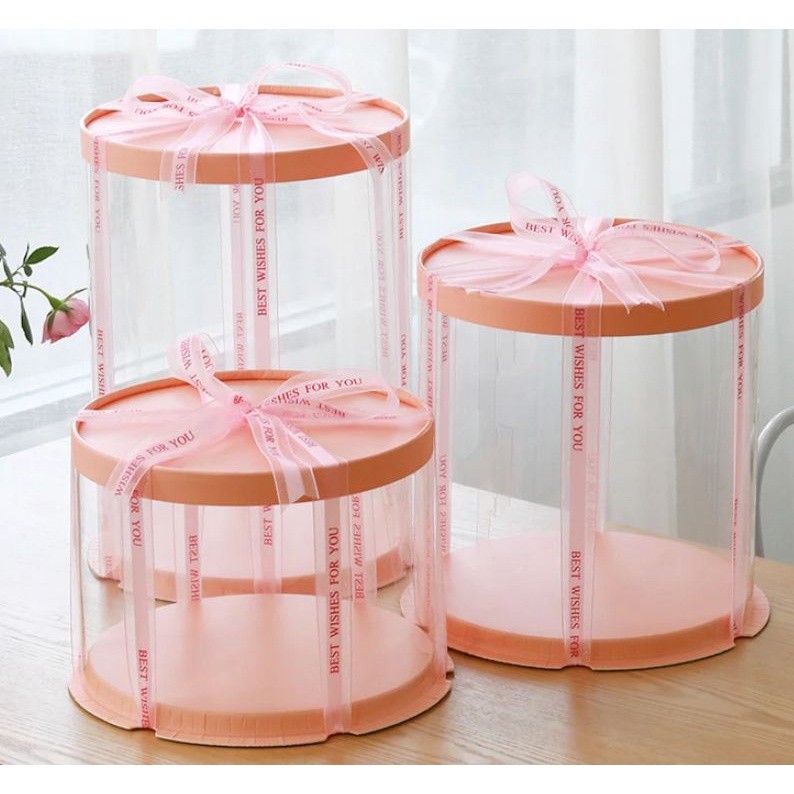 6/8/10inch Transparent Empty Pink Paper/PVC Round Gift Box for Cake Box Teddy Bear Rose Bear Flower Rabbit (898L)