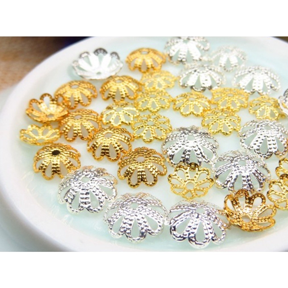 20pcs 7mm/9mm Silver Gold Plated Flower Petal End Spacer Beads Caps Charms Bead Cups For Jewelry Making 花纹花托(2509L) - Image 4