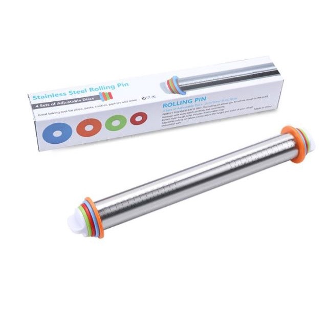 17inch Adjustable Stainless Steel Rolling Pin With Dough Mat Dough Roller with 4 Removable Adjustable Thickness (2455L) - Image 2