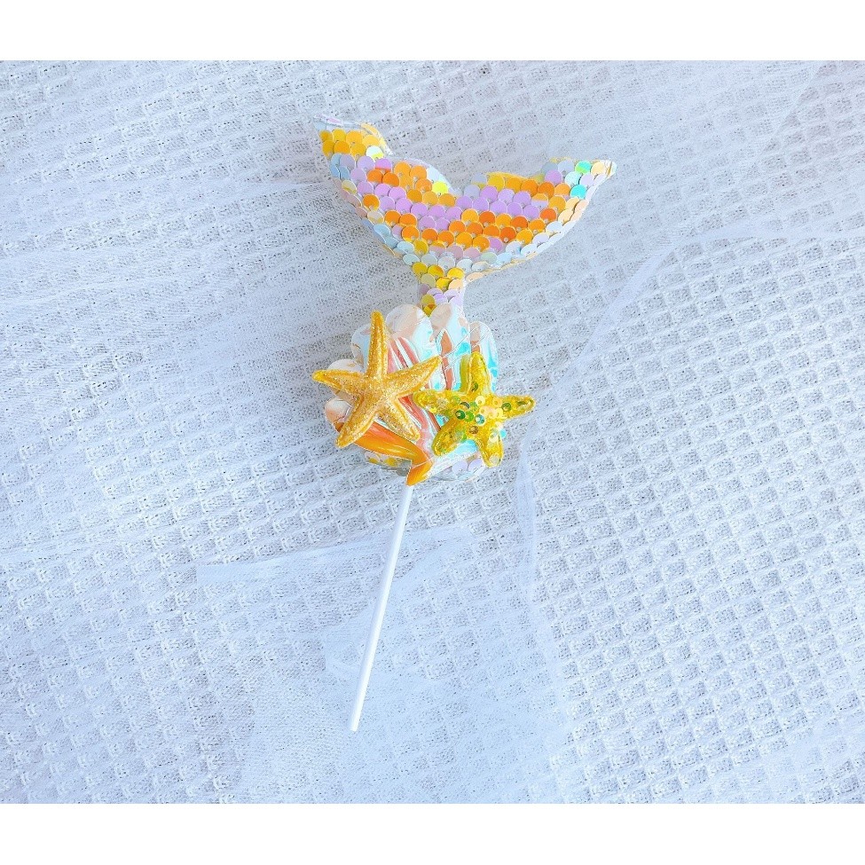 Mermaid Birthday Cake Topper Multicolor Sequins Cake Decorations Baby Shower DIY Cake Top Flags Decor Festival(1132L) - Image 13