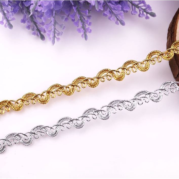 1yard 10mm~15mm Gold Silver Lace Embroidered Ribbon Soft Net Lace Trim Fabric DIY Sewing Accessories 波浪花边(2144L) - Image 2