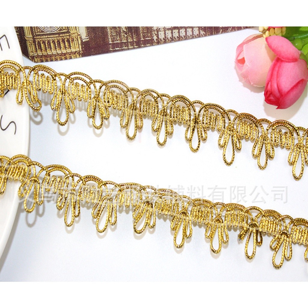 1yard 10mm~15mm Gold Silver Lace Embroidered Ribbon Soft Net Lace Trim Fabric DIY Sewing Accessories 波浪花边(2144L) - Image 6