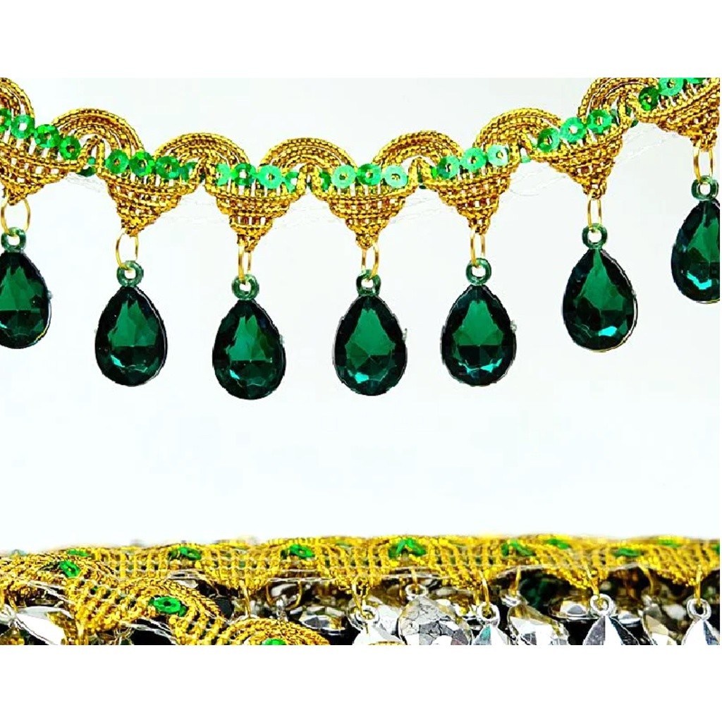 1yard 4.5cm Bobbin Fringe Lace Rhinestone Braided Ribbons Sewing Apparel Trims Accessories 滴水吊钻 民族风彩色吊珠 (2687L) - Image 9